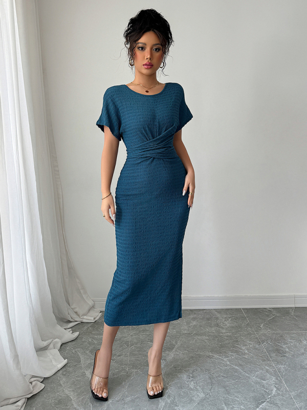 Dark blue fitted waist dress-chiquechics