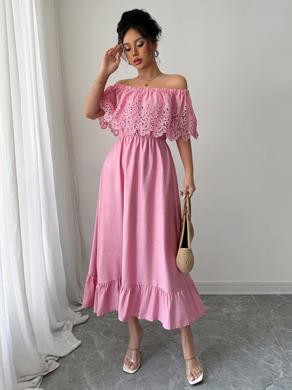 Elegant off-the-shoulder A-line maxi dress-chiquechics
