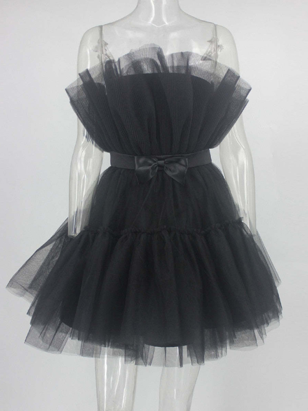 Tulle Bow Tulle Dress-chiquechics