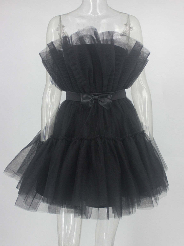 Tulle Bow Tulle Dress-chiquechics