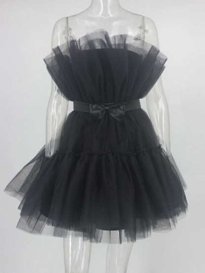 Tulle Bow Tulle Dress-chiquechics