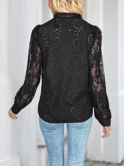 New solid color lace patchwork shirt top-chiquechics