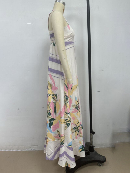 Purple Stripe Print Swing Slip Dress-chiquechics
