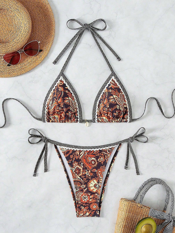 Sexy bikini set with multi-color floral print swimwear-chiquechics