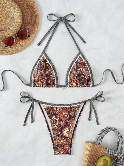 Sexy bikini set with multi-color floral print swimwear-chiquechics