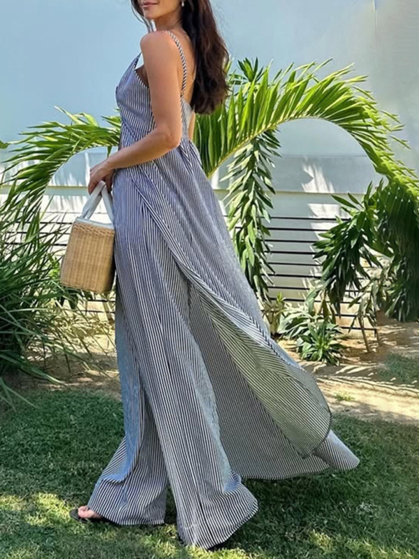 Fashion sleeveless striped camisole top with striped trousers two-piece set-chiquechics