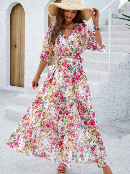 Holiday White Printed Tie-Strap Maxi Dress-chiquechics