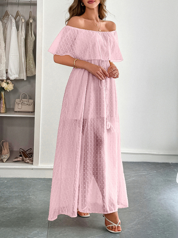Elegant Strapless Waisted Short Sleeve Long Dress-chiquechics