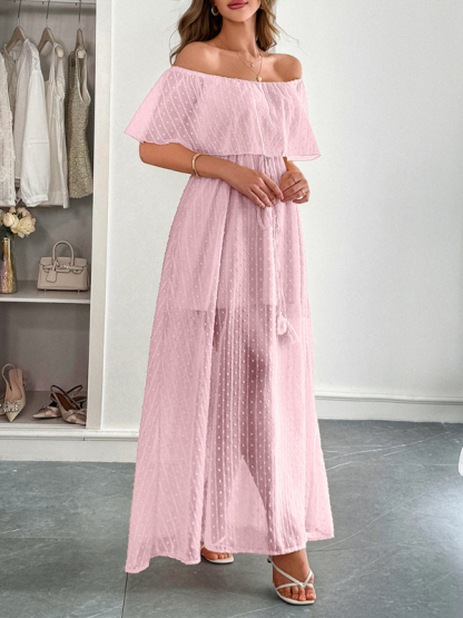 Elegant Strapless Waisted Short Sleeve Long Dress-chiquechics