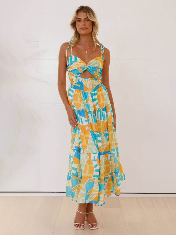 Beach holiday long dress sexy hot girl suspender dress-chiquechics