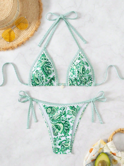 Sexy bikini set with multi-color floral print swimwear-chiquechics