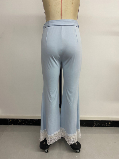 Casual and elegant with belt high waist lace solid color flared pants-chiquechics