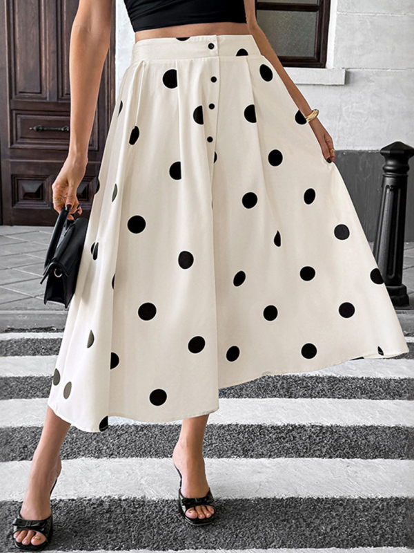 New mid-length umbrella skirt polka dot skirt elastic retro elegant A-line skirt-chiquechics