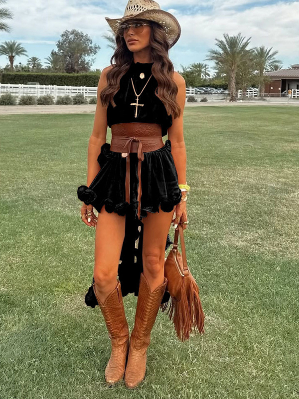 New style ruffle sleeveless skirt set-chiquechics