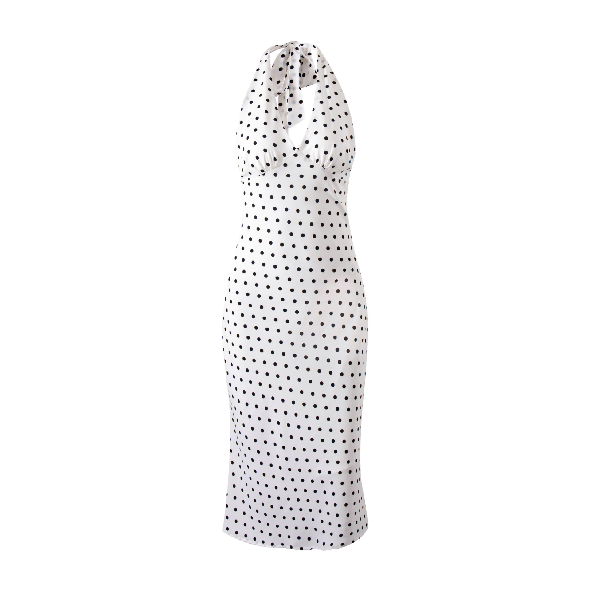 Polka print strap neck bag hip skirt dress-chiquechics