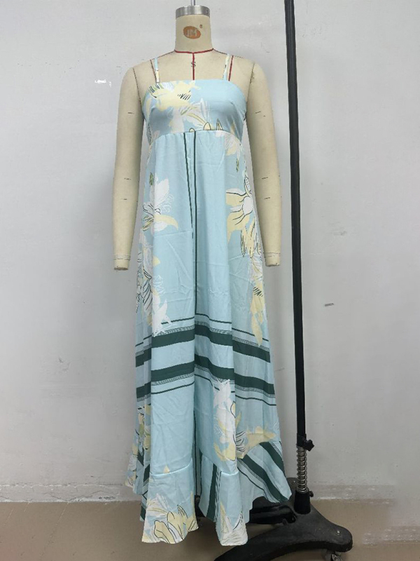 Striped print flared suspender dress-chiquechics