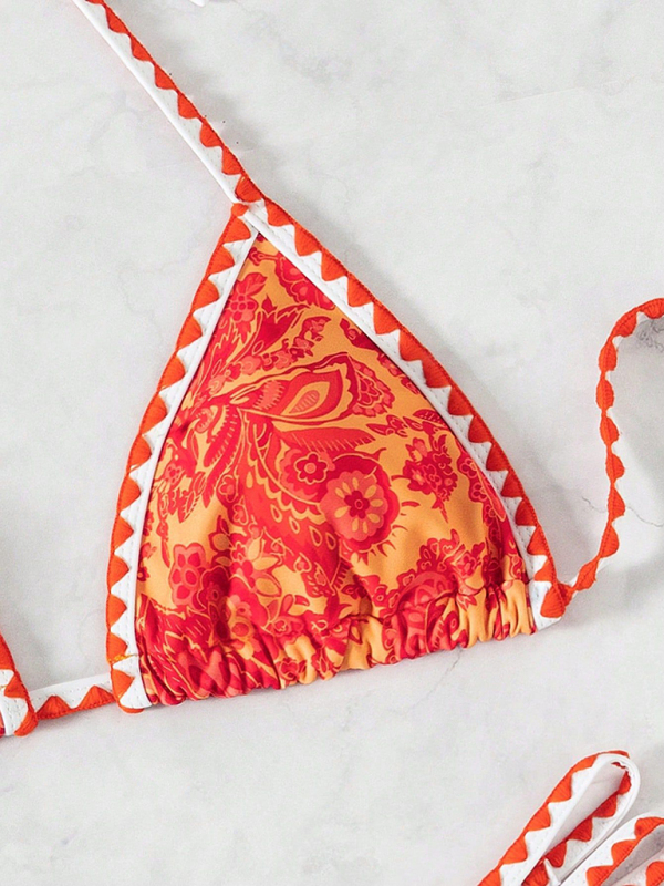 Orange Printed Halter Neck Sexy Bikini-chiquechics