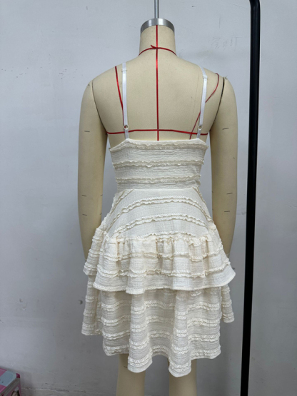 Solid color ruffle sexy suspender lace dress-chiquechics