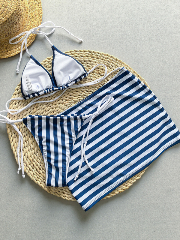 Sexy bikini striped two-piece women's swimsuit three-piece set-chiquechics