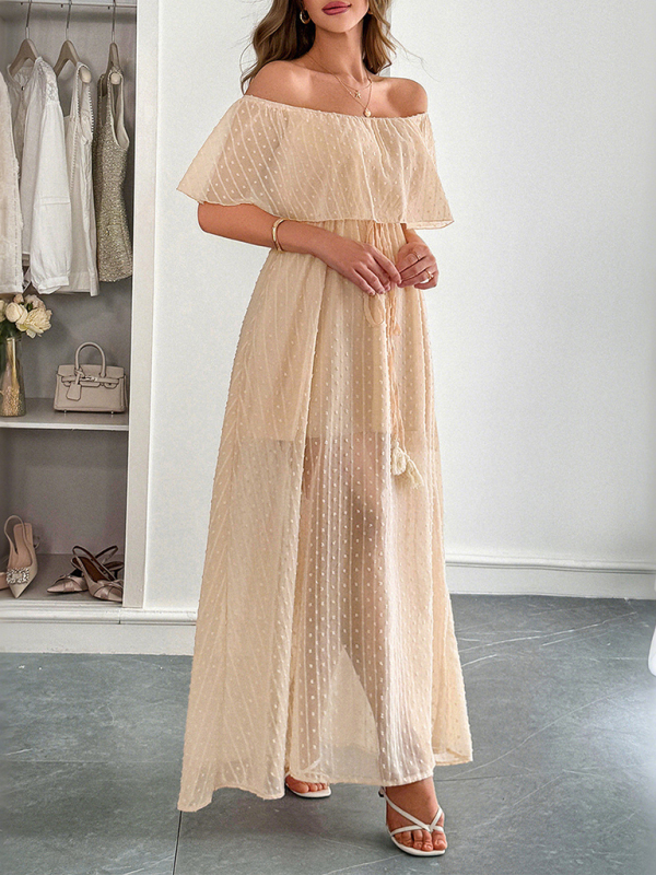 Elegant Strapless Waisted Short Sleeve Long Dress-chiquechics