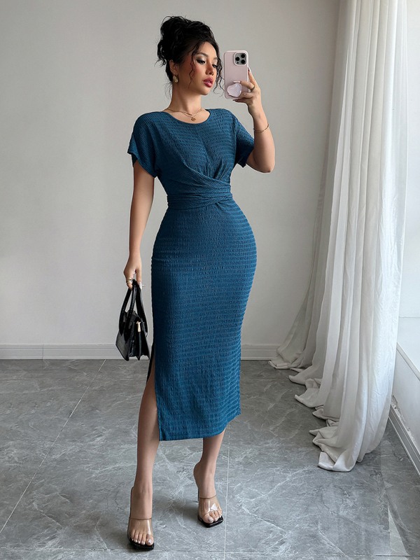 Dark blue fitted waist dress-chiquechics