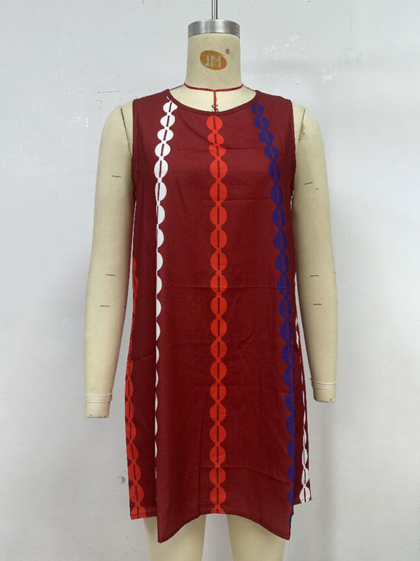 Round neck pullover printed casual dress-chiquechics