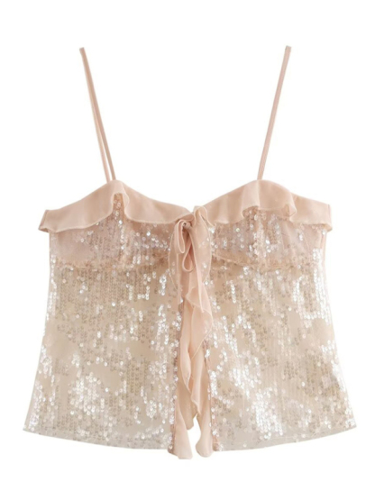 Fashionable, simple and versatile casual sequined camisole top-chiquechics