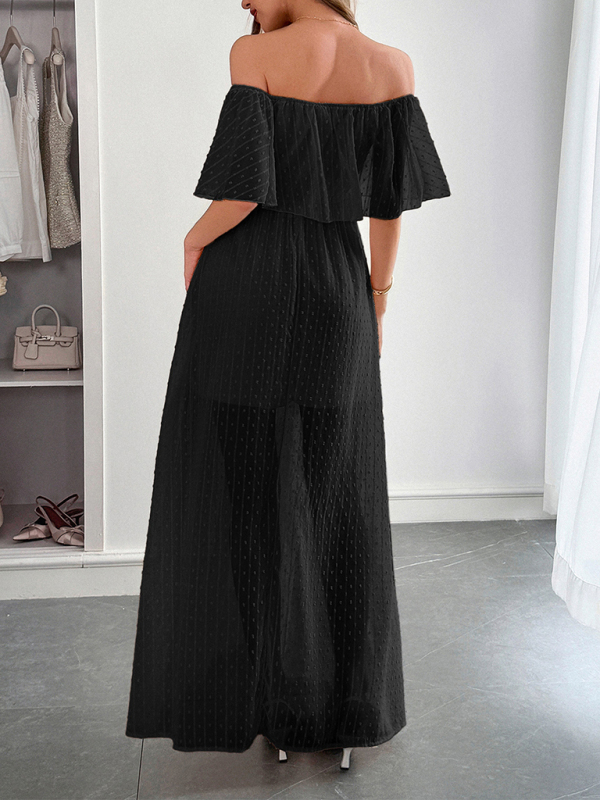 Elegant Strapless Waisted Short Sleeve Long Dress-chiquechics