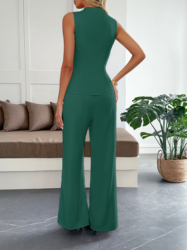 Simple style vest straight trousers two-piece set-chiquechics