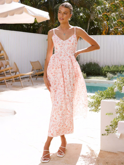 New V-neck waist holiday long dress sexy backless bow tie dress-chiquechics