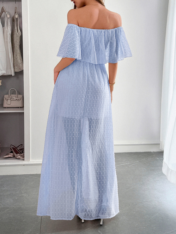 Elegant Strapless Waisted Short Sleeve Long Dress-chiquechics