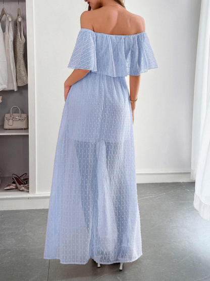 Elegant Strapless Waisted Short Sleeve Long Dress-chiquechics