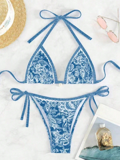 Sexy bikini set with multi-color floral print swimwear-chiquechics