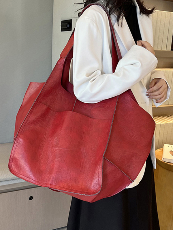 Simple Large Bag Soft Leather Large Capacity One Shoulder Portable Tote Bag-chiquechics