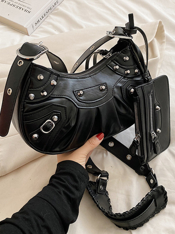 Rivet Heavy Industry Pleated Shoulder Underarm Bag Messenger Bag-chiquechics