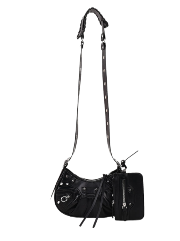 Rivet Heavy Industry Pleated Shoulder Underarm Bag Messenger Bag-chiquechics