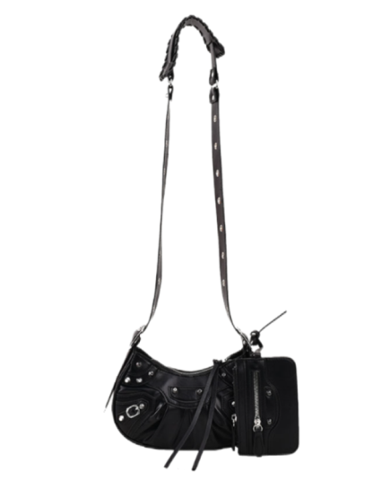 Rivet Heavy Industry Pleated Shoulder Underarm Bag Messenger Bag-chiquechics