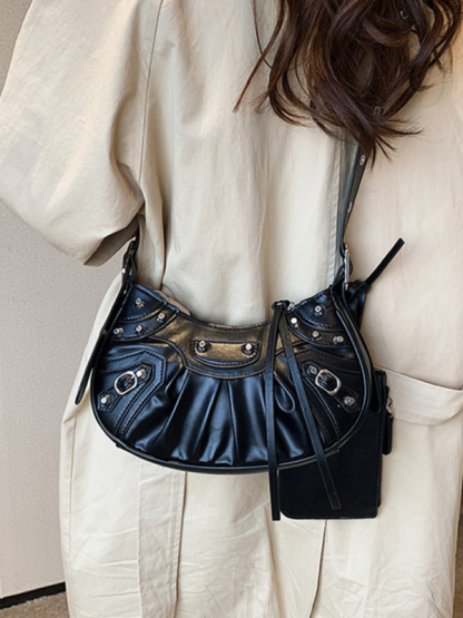 Rivet Heavy Industry Pleated Shoulder Underarm Bag Messenger Bag-chiquechics