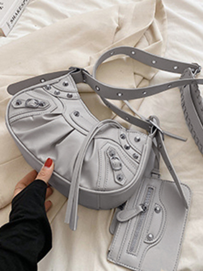 Rivet Heavy Industry Pleated Shoulder Underarm Bag Messenger Bag-chiquechics