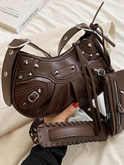 Rivet Heavy Industry Pleated Shoulder Underarm Bag Messenger Bag-chiquechics