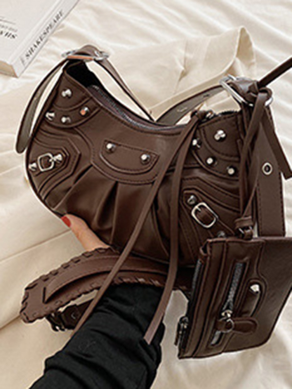Rivet Heavy Industry Pleated Shoulder Underarm Bag Messenger Bag-chiquechics