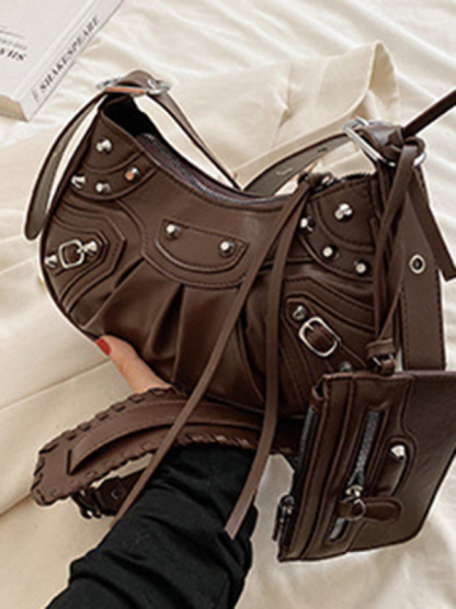 Rivet Heavy Industry Pleated Shoulder Underarm Bag Messenger Bag-chiquechics