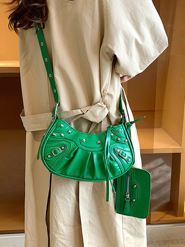 Rivet Heavy Industry Pleated Shoulder Underarm Bag Messenger Bag-chiquechics