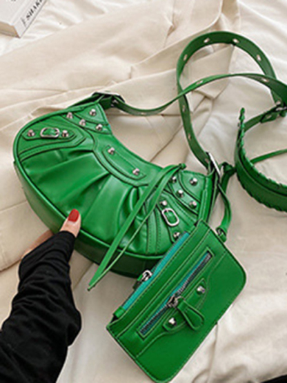 Rivet Heavy Industry Pleated Shoulder Underarm Bag Messenger Bag-chiquechics