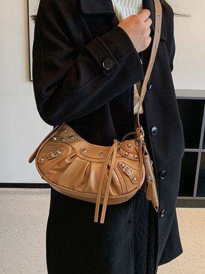 Rivet Heavy Industry Pleated Shoulder Underarm Bag Messenger Bag-chiquechics