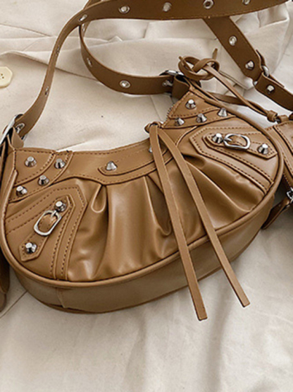 Rivet Heavy Industry Pleated Shoulder Underarm Bag Messenger Bag-chiquechics