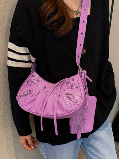 Rivet Heavy Industry Pleated Shoulder Underarm Bag Messenger Bag-chiquechics