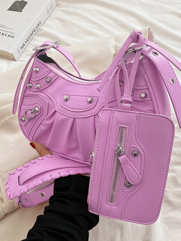 Rivet Heavy Industry Pleated Shoulder Underarm Bag Messenger Bag-chiquechics