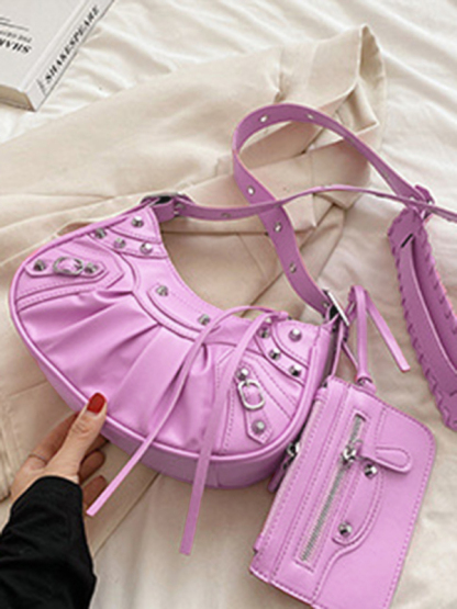 Rivet Heavy Industry Pleated Shoulder Underarm Bag Messenger Bag-chiquechics