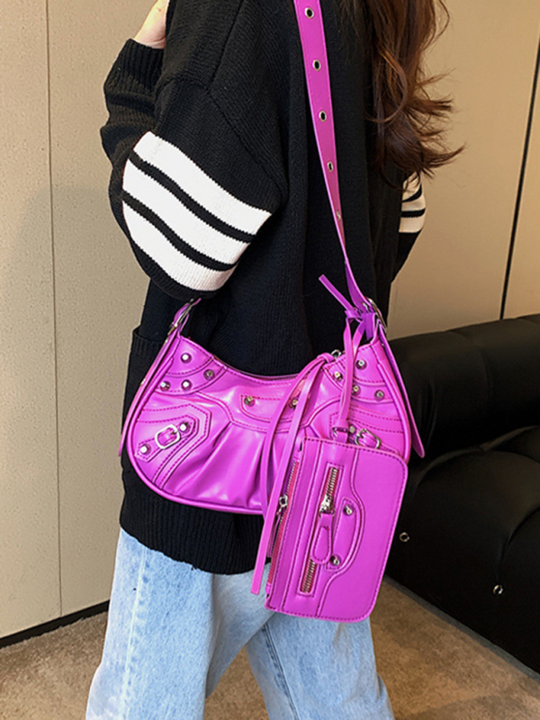Rivet Heavy Industry Pleated Shoulder Underarm Bag Messenger Bag-chiquechics